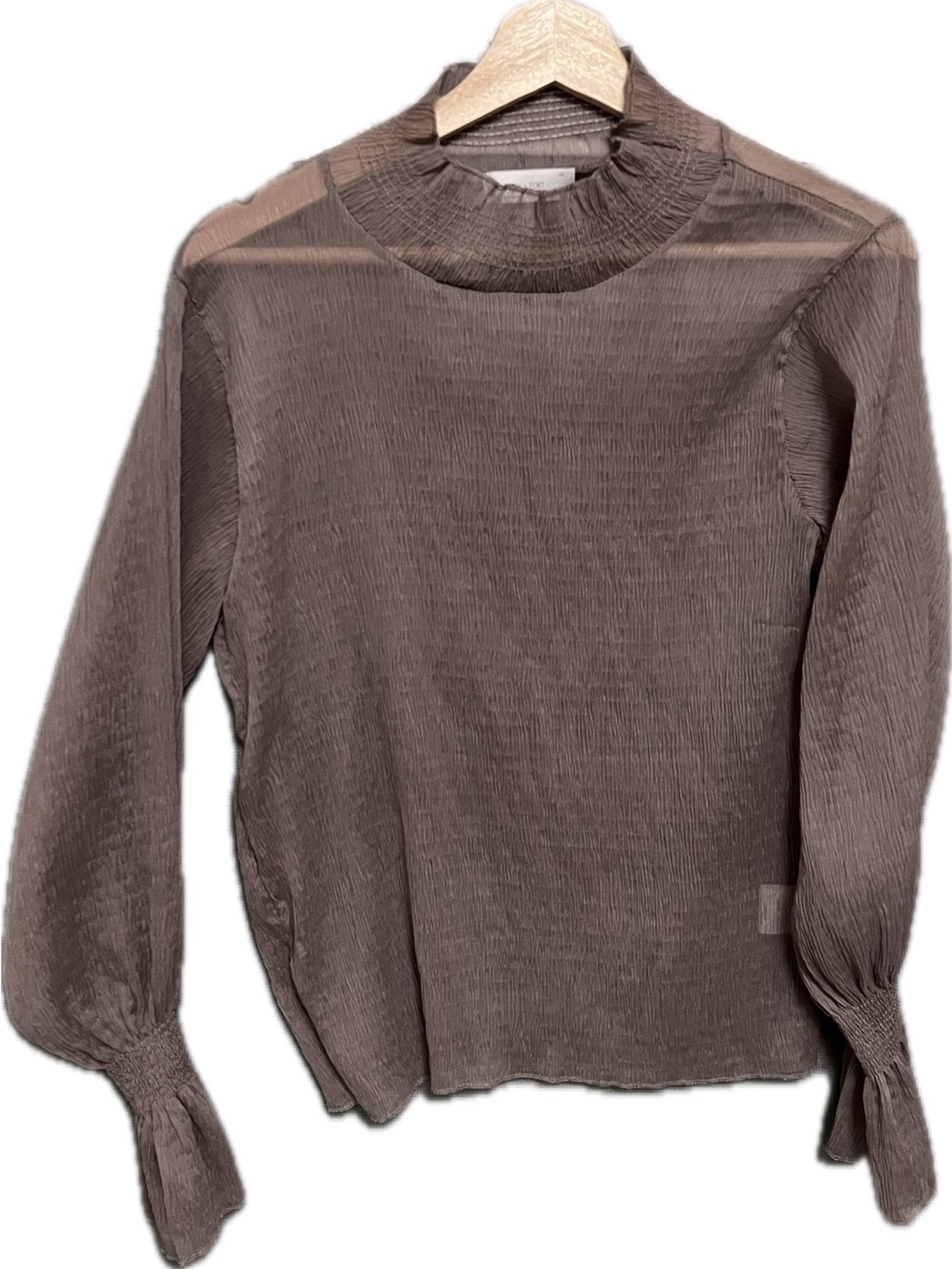 OAK + FORT Taupe Mock Neck Textured Long Sleeve Blouse